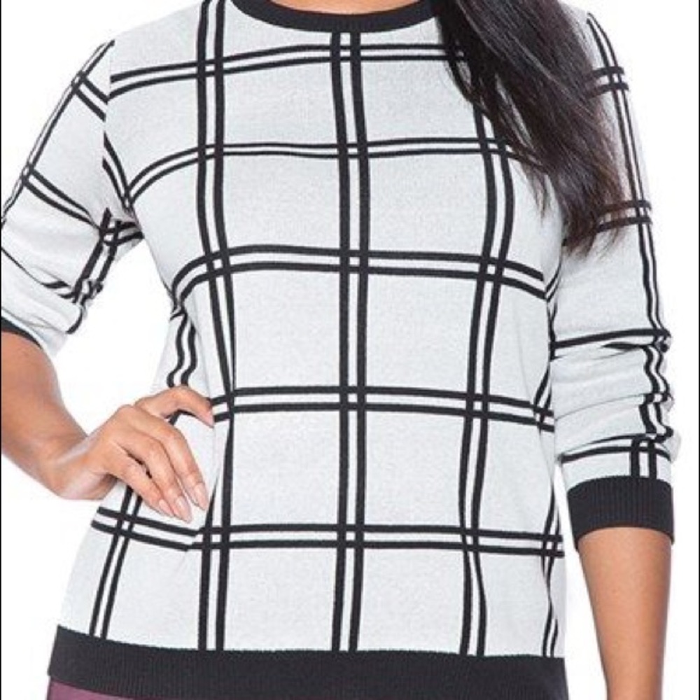 Eloquii Windowpane size 14 Sweater Black and White